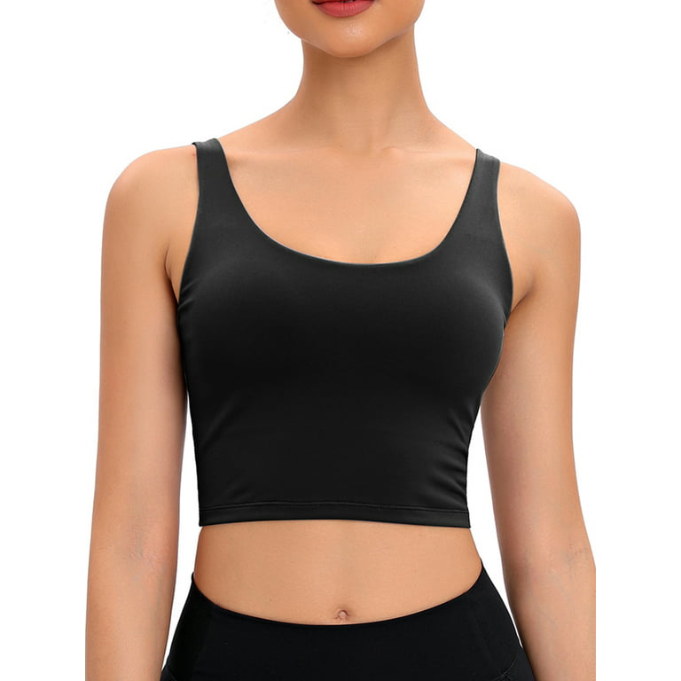 Womens Longline Yoga Tank Top Padded Sports Bra Camisole Crop Top with Built  in Bra 