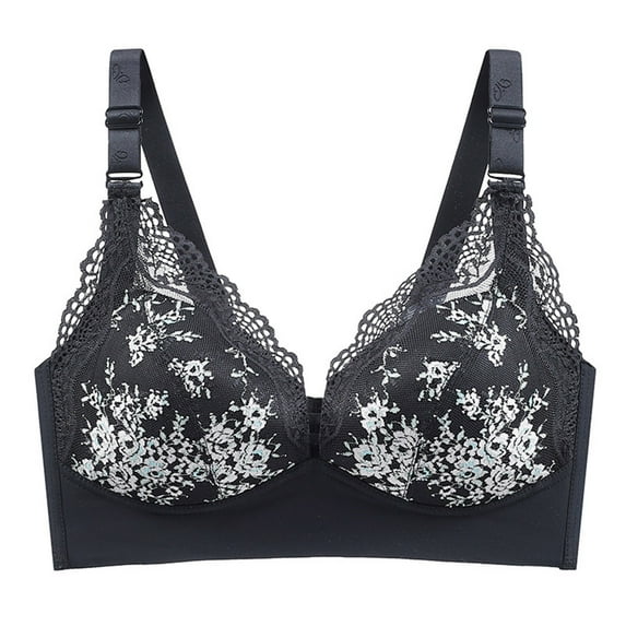 Sports Bra with Padding Women Back-Smoothing Bra Feature V-Neck No Underwire Bra Style W-1690 Hook and Eye Closure Wireless Cami Bra Black 5XL