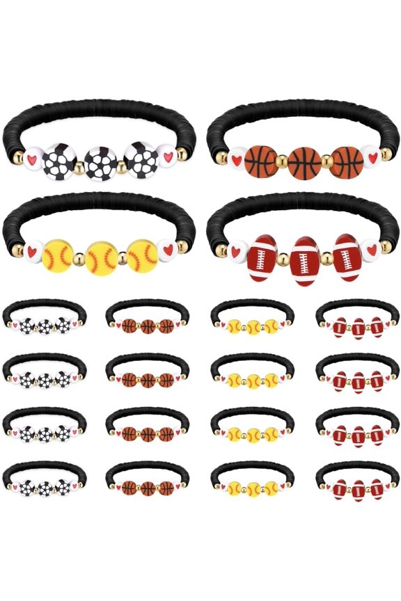 Sports Bracelet, 20PCS Baseball Charm Wristlet with Elastic Band, Athletic Bracelets for Team Events & Fans