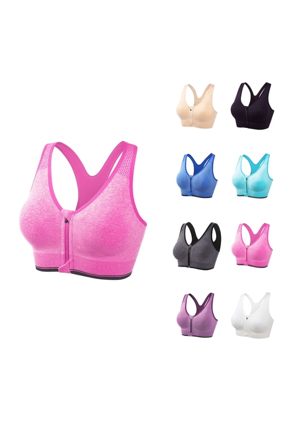 Sports Bras Breathable Workout Bra for Gym Women's Front Zip Sports Bra Seamless Wirefree High Support Workout Top with Removable Padded Cups for Yoga Running Post-Surgery Comfort