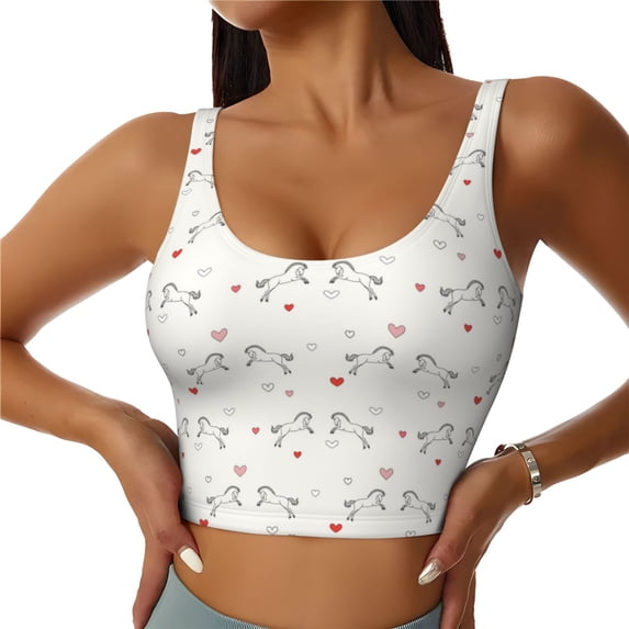 Sports Bras For Women - Cartoon Cute Couple Horse Love Seamless Yoga Bra Workout Crop Top With Removable Cups