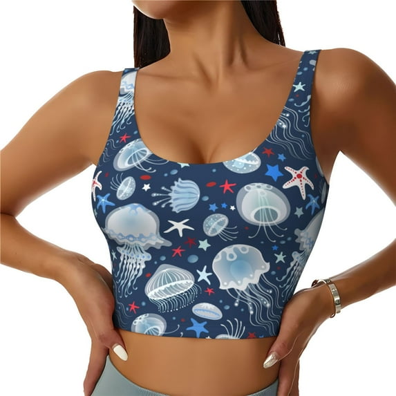 Sports Bras For Women - Jellyfish Starfish Seamless Yoga Bra Workout Crop Top With Removable Cups
