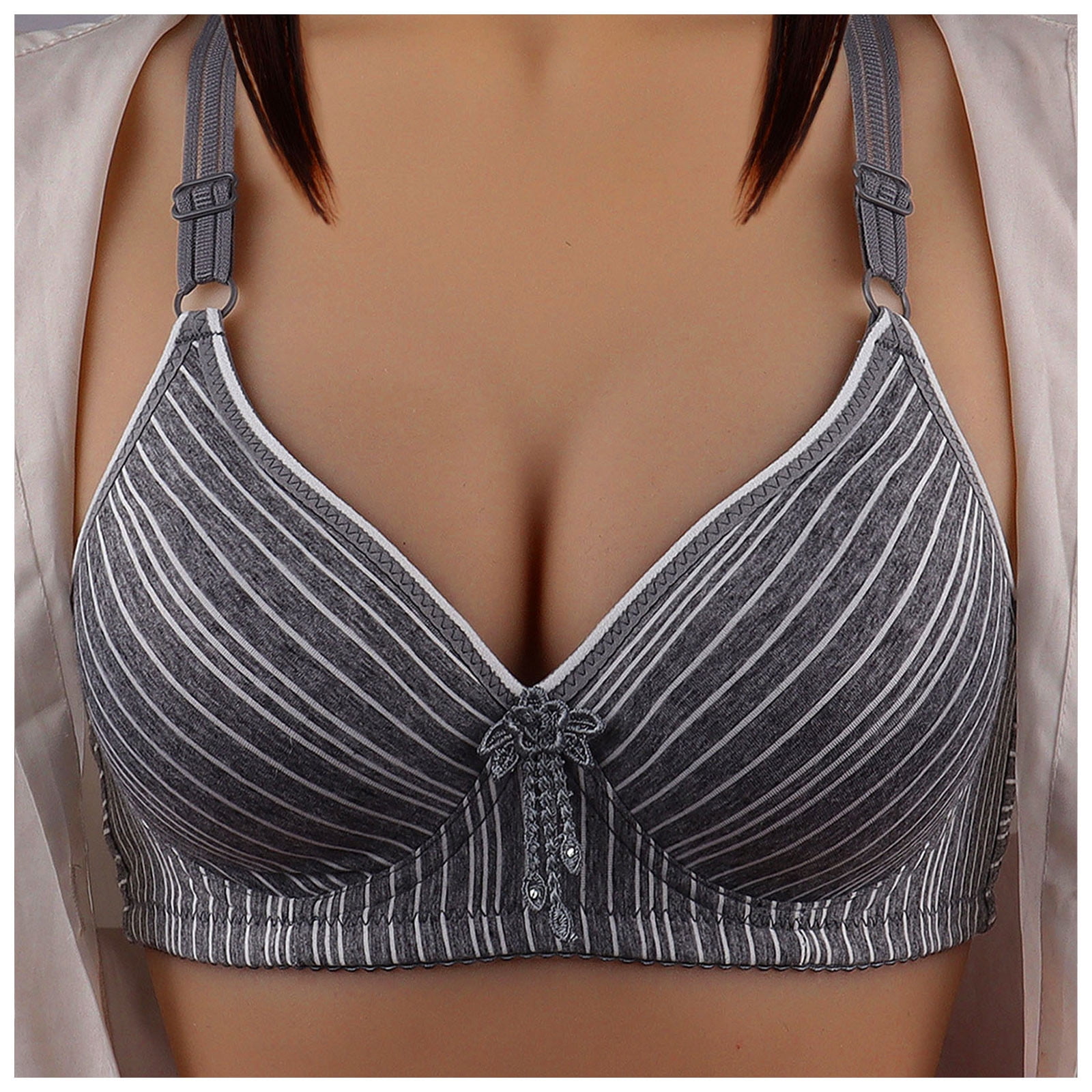 Sports Bras For Women Plus Size Striped Printed No Steel Ring Thin Cotton Small  Chest Breathable Underwear Black Full Figure 100B 