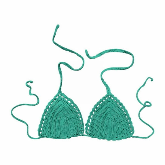 Sports Bras For Women Summer Solid Color Hand Crochet Bikini Top - Euramerican Swimsuit Style Acrylic Fiber L Womens Bras