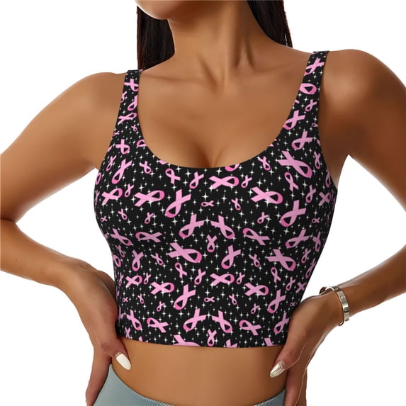 Sports Bras For Women Workout Tank Tops, Breast Cancer Awareness-E Running Vest With Removable Cups