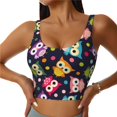thumbnail image 1 of Sports Bras For Women Workout Tank Tops, Cartoon Cute Colorful Owls Running Vest With Removable Cups, 1 of 2