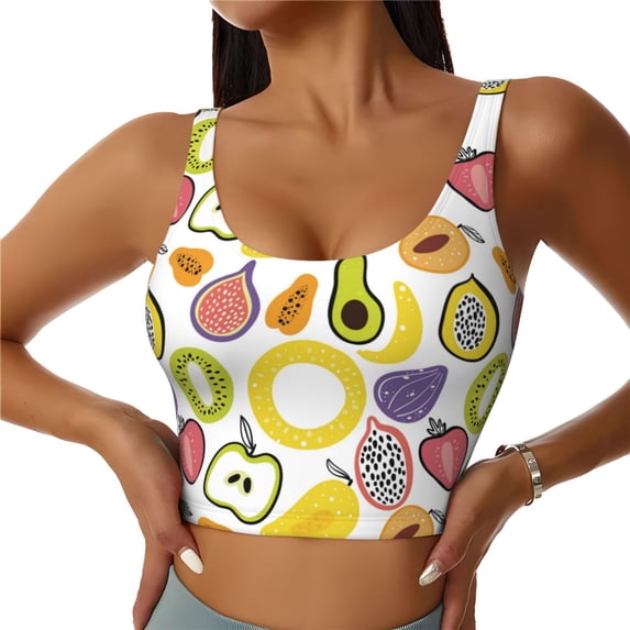 Sports Bras For Women Workout Tank Tops, Cartoon Fruit Colorful Running Vest With Removable Cups