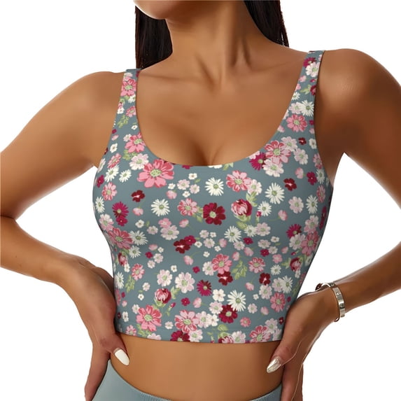 Sports Bras For Women Workout Tank Tops, Colorful Daisies Flowers Running Vest With Removable Cups