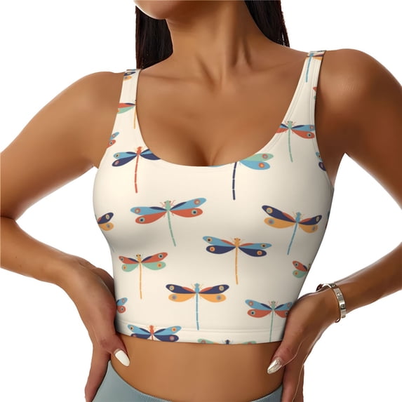 Sports Bras For Women Workout Tank Tops, Colorful Dragonflies Running Vest With Removable Cups