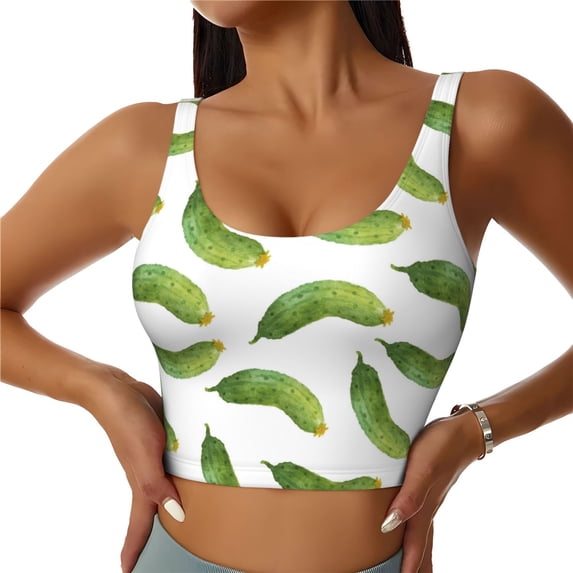 Sports Bras For Women Workout Tank Tops, Cucumber Pattern Running Vest With Removable Cups