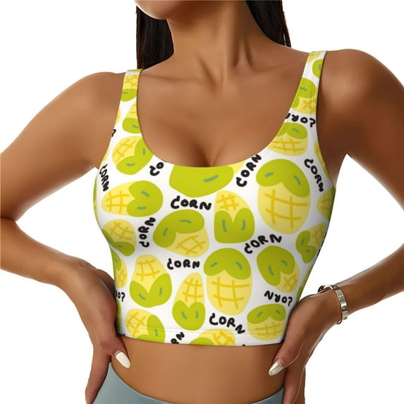 Sports Bras For Women Workout Tank Tops, Cute Gold Corn Running Vest With Removable Cups