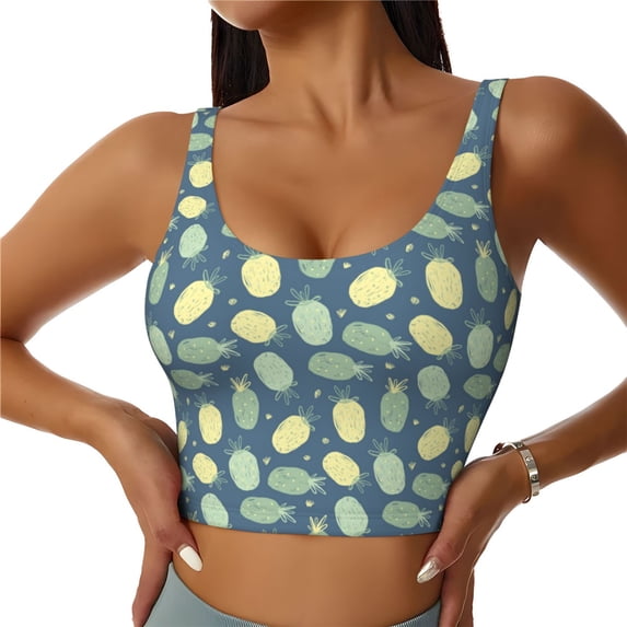 Sports Bras For Women Workout Tank Tops, Dark Colored Pineapple Running Vest With Removable Cups