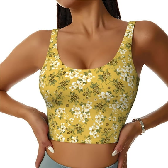 Sports Bras For Women Workout Tank Tops, Flower Print C Running Vest With Removable Cups