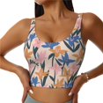 thumbnail image 1 of Sports Bras For Women Workout Tank Tops, Lilies Flowers Blue Yellow Pink Running Vest With Removable Cups, 1 of 2