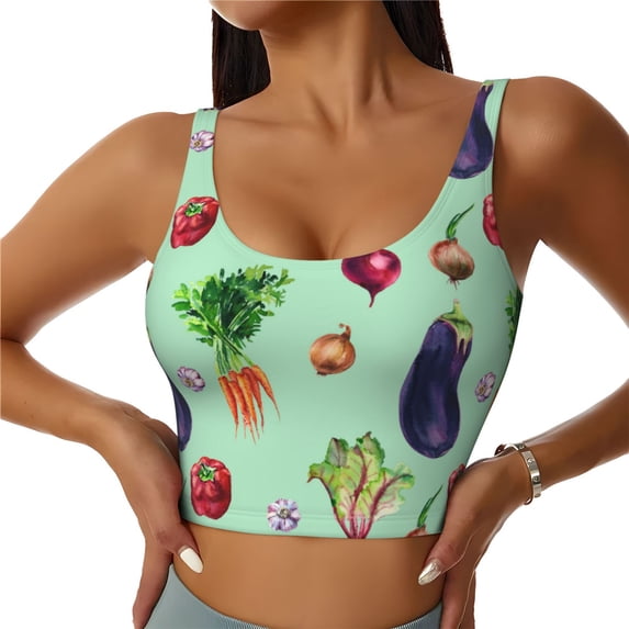 Sports Bras For Women Workout Tank Tops, Onion Garlic Eggplant Running Vest With Removable Cups