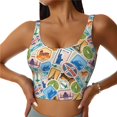 thumbnail image 1 of Sports Bras For Women Workout Tank Tops, Stamp Pattern World Running Vest With Removable Cups, 1 of 2