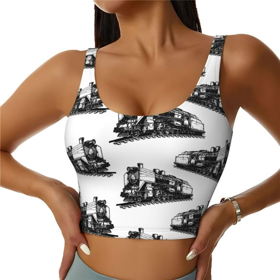Sports Bras For Women Workout Tank Tops, Vintage Train Pattern Running Vest With Removable Cups