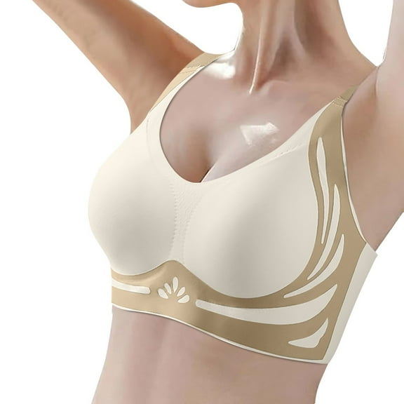Sports Bras For Older Women Sexy Push Up Bralettes For Women Padded Smoothing Wireless Lifting Bras Seamless Bralette Comfortable No Underwire Bralettes Full Coverage Everyday Bras Beige,L