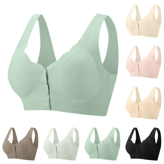Sports Bras Pack for Women Womens Front-Close Bra, Wireless Bra for Women Ndbuld Women's Solid Color Backless Sexy Seamless Push-Up Beautiful Back Underwear Everyday Bras Green XXXL