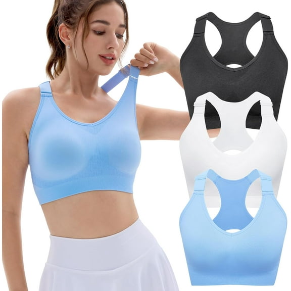 Sports Bras Pack for Women: Padded Support Adjustable Strap Racerback Bra for Workout Gym Yoga Large Bust