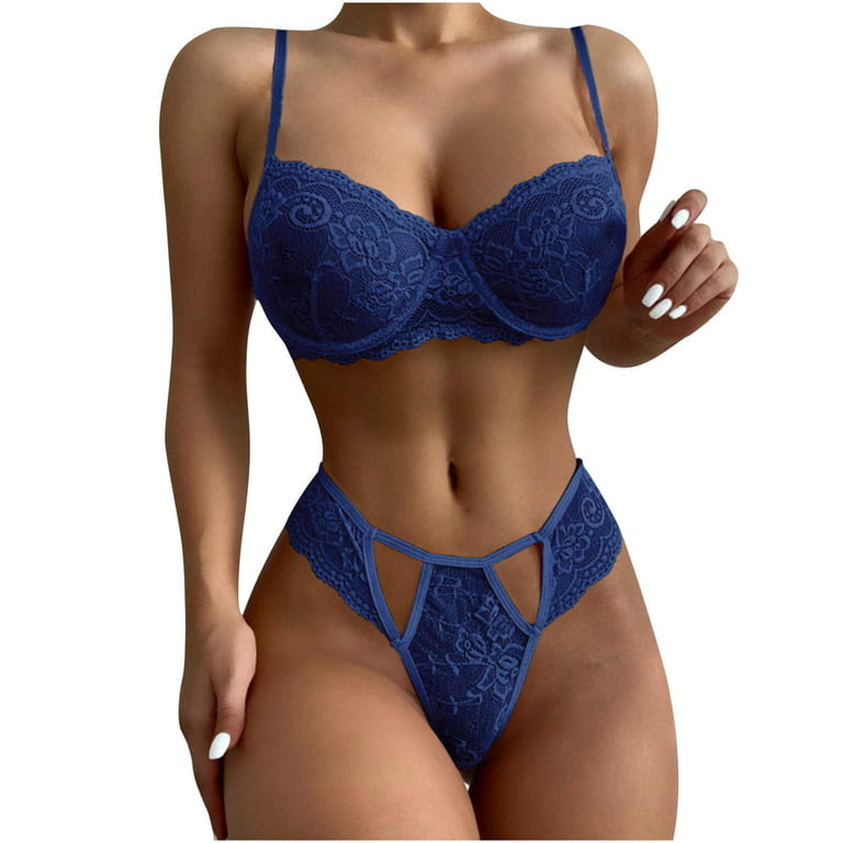 Sports Bras Push up Bra Womens Hollow Out Lace Plain Color Sexy Sling  Pajama Set Sexy Lingerie Set Lingerie for Women Plus Size Sexy Lingerie  Blue,XL