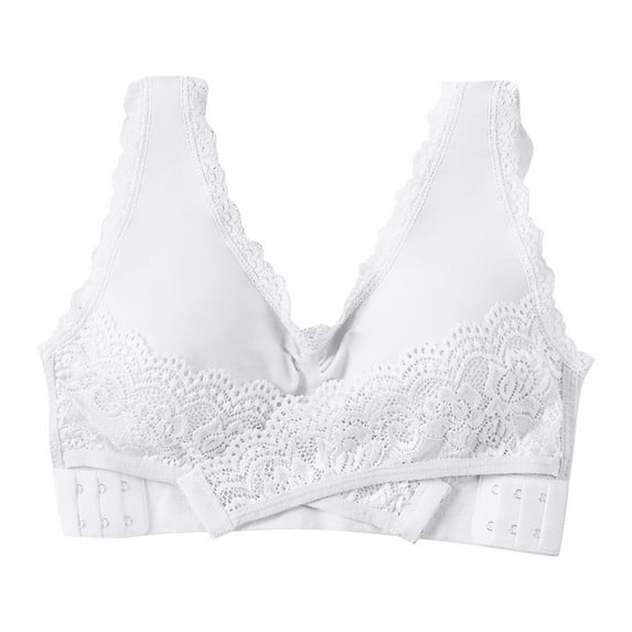 Sports Bras for Running Women Solid Color Lace Comfortable Bra Underwear Undies V-Neck No Underwire Bra Feature Hook and Eye Closure Longline Bra Style Y-165 , White S
