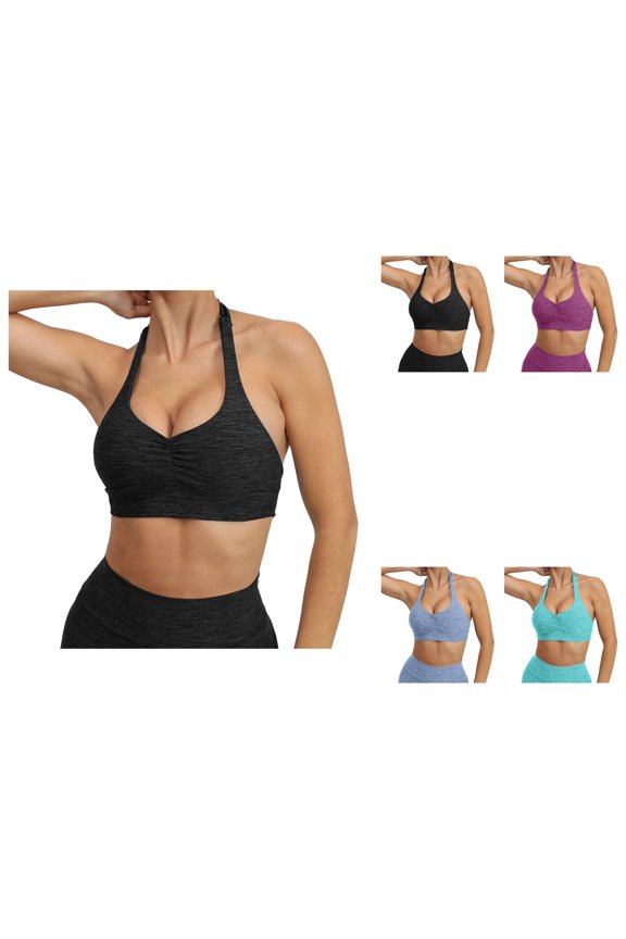 Sports Bras for Women Breathable Workout Bra for Gym Backless Padded Longline Sports Bra for Women V-Neck Ruched Yoga Crop Top with Wide Straps and Cross Back Design