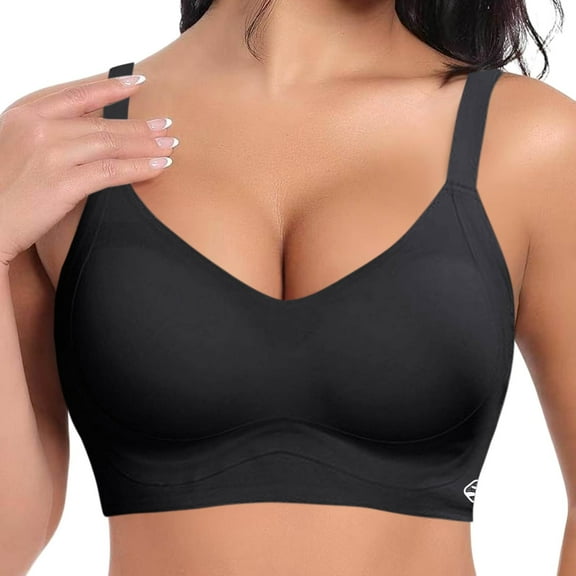 Sports Bras For Women High Support Womens Seamless Wireless Supportive Bra Push Up Comfortable Soft No Underwire Full Coverage T-Shirt Bras Lift Everyday Bralettes For Women Large Bust Black,XL