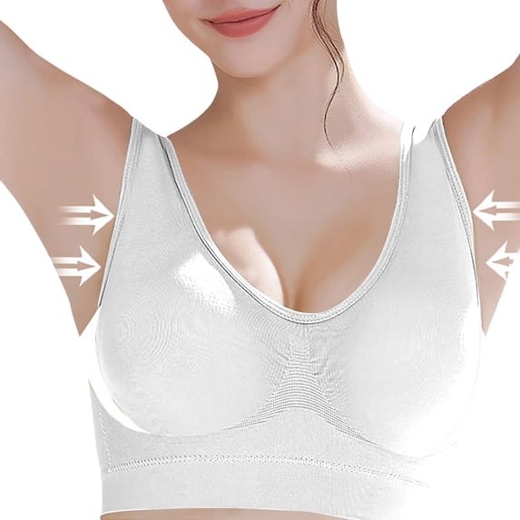 Sports Bras for Women Invisible Deep V Comfy Mesh Full Coverage Shaping Supportive Athletic Push Up Bra Pushup Anti-Sagging Wireless Padded Comfortable Cute Plunge Bra No Underwire Bralettes White