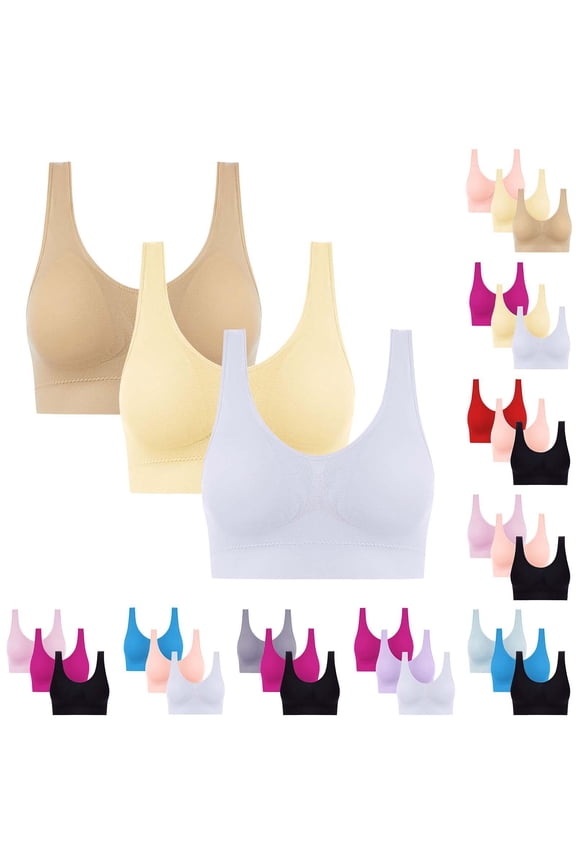 Sports Bras for Women Large Bust 3Pc Hot Drill Comfortable Non - Underwire Comfortable One - Piece Gathering Non - Trace Vest Type Breathable Bra Underwear Khaki Up to 65% Off!