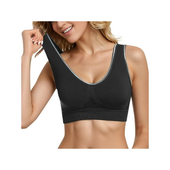 Sports Bras For Women Large Bust Breathable Bras For Women No Underwire Push Up Bra Plus Size Soft Cool Lift Up Air Bra High Support Underwear Beauty Back Smoothing Wireless Bras Black,XXXXL