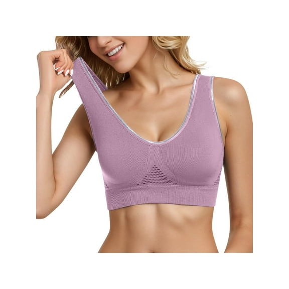 Sports Bras For Women Large Bust Breathable Bras For Women No Underwire Push Up Bra Plus Size Soft Cool Lift Up Air Bra High Support Underwear Beauty Back Smoothing Wireless Bras Purple,S
