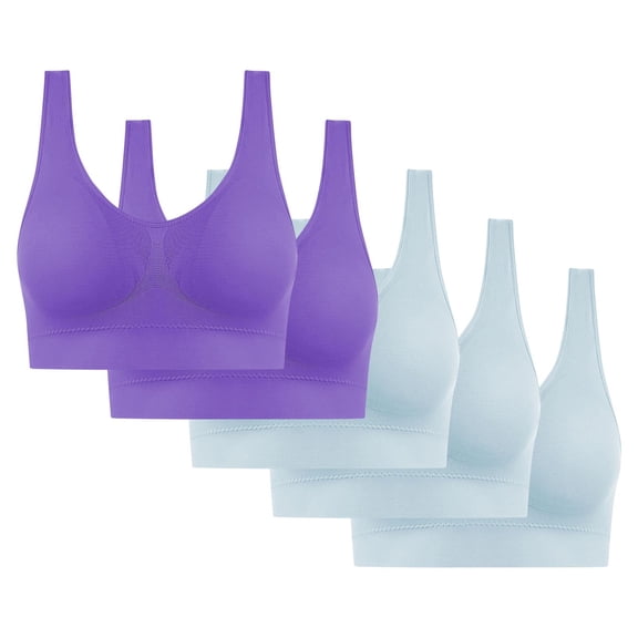 Sports Bras for Women Large Bust Comfortable Wire-Free Seamless Bra - Breathable Racerback With Light Lift, 5-Piece Pack Light Blue (S) Up To 65% Off!