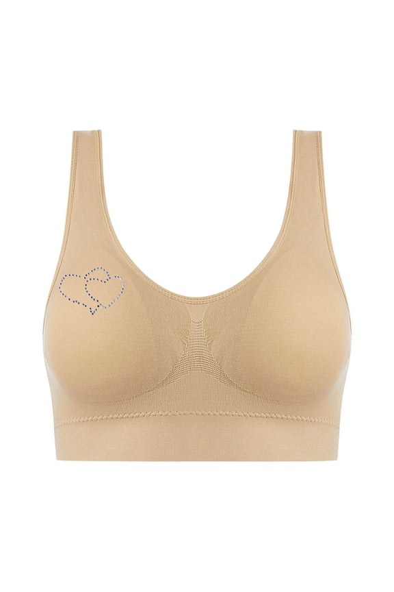 Sports Bras for Women Large Bust Hot Drill Comfortable Non - Underwire Comfortable One - Piece Gathering Non - Trace Vest Type Breathable Bra Underwear Khaki Up to 65% Off!