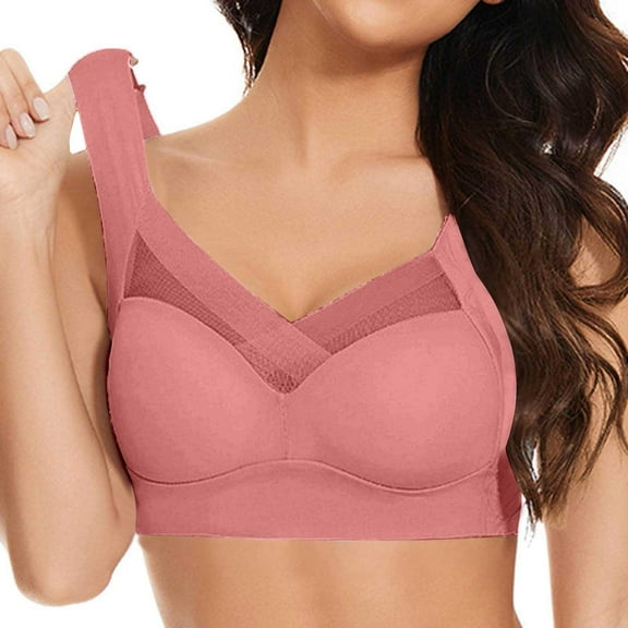 Sports Bras For Women Large Bust Mesh Push Up Wireless Bra Lift Posture Correcting Bra Comfort Seamless Full Coverage Bras For Women Wireless Bras With Soft Support Brick Red,L