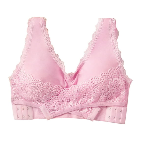 Sports Bras for Women Padded Solid Color Lace Comfortable Bra Underwear Undies V-Neck Full-Coverage Bra Feature Hook and Eye Closure Push-up Bra Style Y-165 , Pink-a XXL