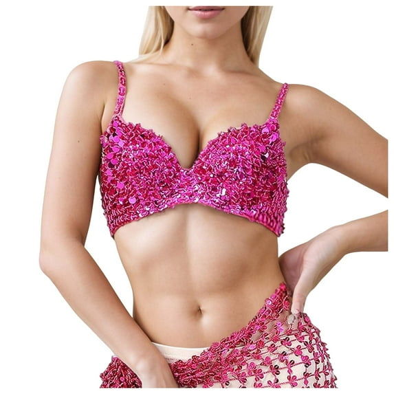 Sports Bras for Women Sequined Performance Coat Bar Sequined Bra Underwear Gathered Bra Performance Coat Strapless Bras for Women,Pink,L