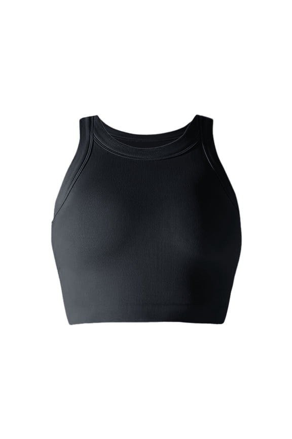 Sports Bras for Women 's Fashion Seamless Fluorescent Knit Yoga Wear Solid Color Semi Fixed Cup Crop Sleeveless Workout Vest Sports Bras for Women High Support,Black,S