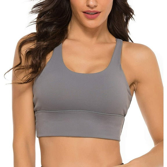 Sports Bras Women's Removable Padded High Impact Support Fitness Racerback Workout Yoga Bra Gray XL