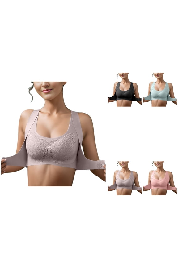 Sports Bras Workout Bra Women's Front & Side Buckle Lace-Trimmed Seamless Wireless Bra with Gathering Adjustment for Yoga and Sleep