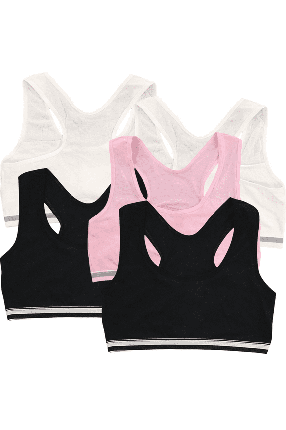 Sports Bras for Girls 10-12 Racerback Straps & Soft Elastic Cotton & Spandex 10 to 16 Years Girls Seamless Training Bras Underclothe 5Pcs