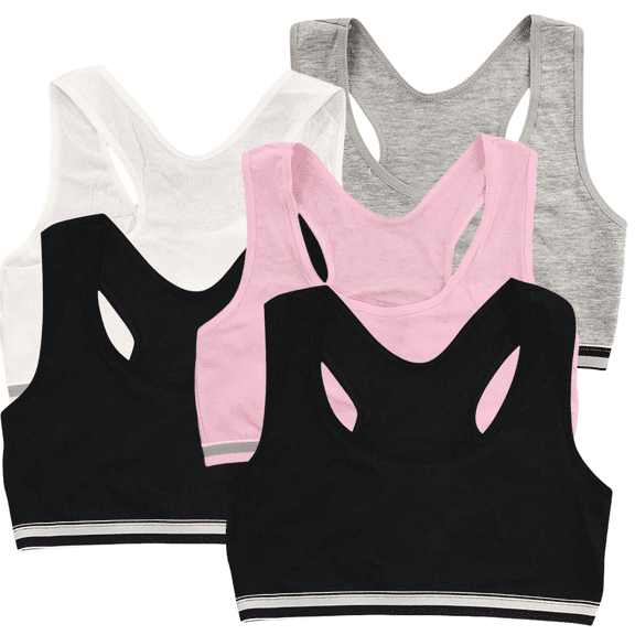 Sports Bras for Girls 9-11 Racerback Straps & Soft Elastic Cotton & Spandex 10 to 16 Years Girls Seamless Training Bras Underclothe 5Pcs