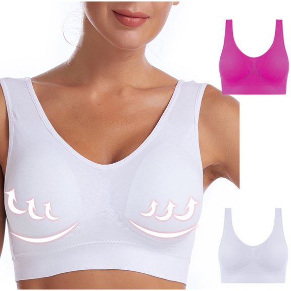 Sports Bras for Women 2 Pack Plus Size S-6X Clearance No Underwire Push Up Underwear Casual Solid Comfort Stretchy Pullover Support Workout Bralettes
