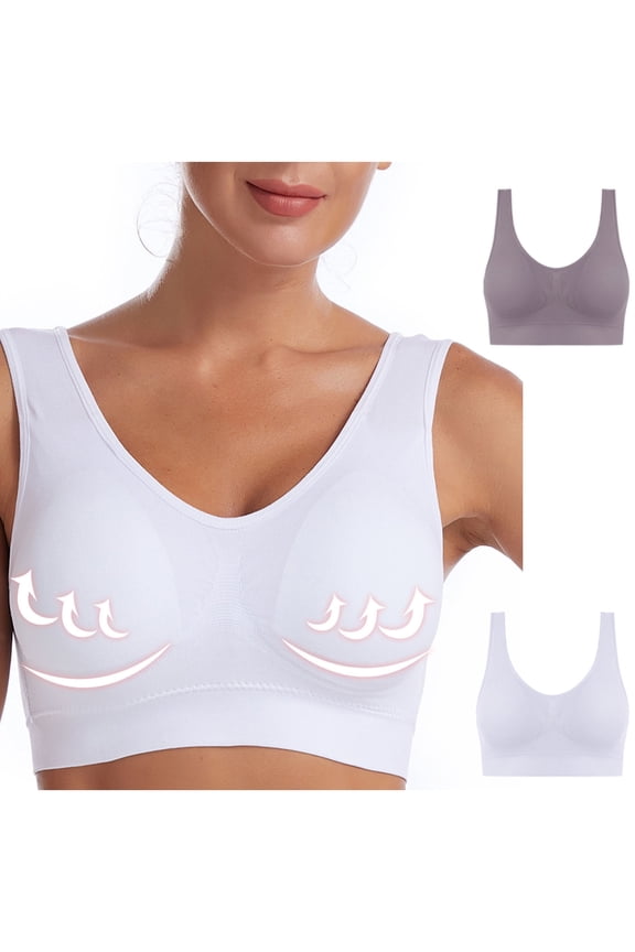 Sports Bras for Women 2 Pack Plus Size S-6X Clearance No Underwire Push Up Underwear Casual Solid Comfort Stretchy Pullover Support Workout Bralettes