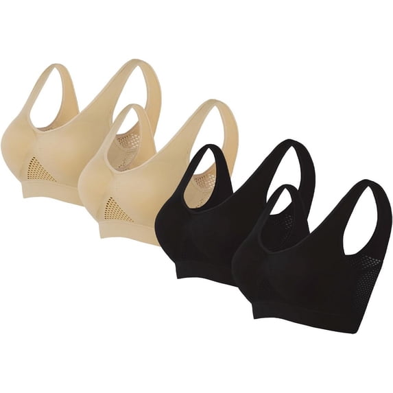 Sports Bras for Women 2024 Wireless Hollow Breathable Cool Liftup Full Support Yoga Bra with Removable Pads 4 Pack