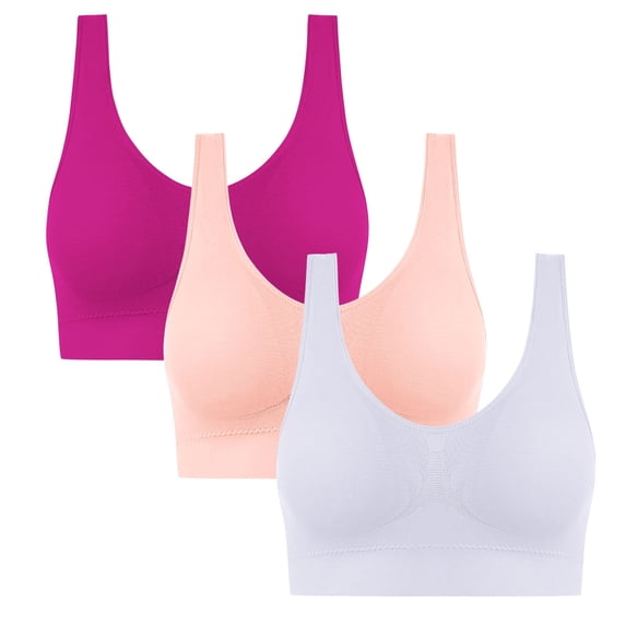 Sports Bras for Women 3 Pack Plus Size Wireless Push Up Bralettes S-4X Womens Lightweight Pullover Multipack Everyday Underwear Bra