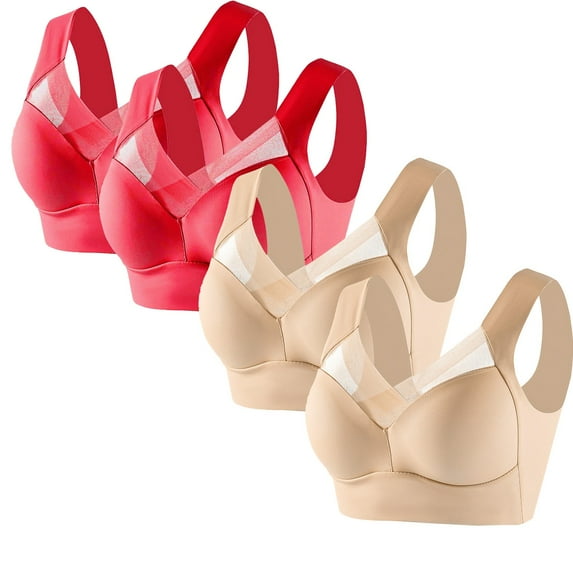 Sports Bras for Women 4 Pack Plus Size L-6X No Underwire Push Up Pullover Underwear Stretchy Comfort Multipack Support Workout Bralettes Clearance