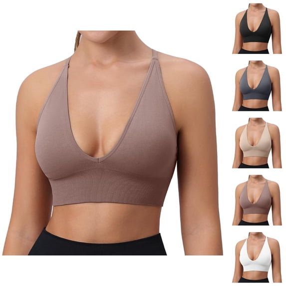 Sports Bras for Women Deep V Neck Racerback Padded Triangle Bralettes Workout Gym Yoga Bra