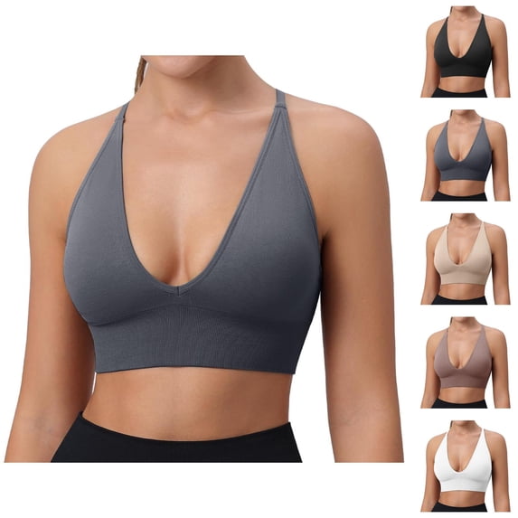 Sports Bras for Women Deep V Neck Racerback Padded Triangle Bralettes Workout Gym Yoga Bra