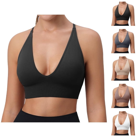 Sports Bras for Women Deep V Neck Racerback Padded Triangle Bralettes Workout Gym Yoga Bra